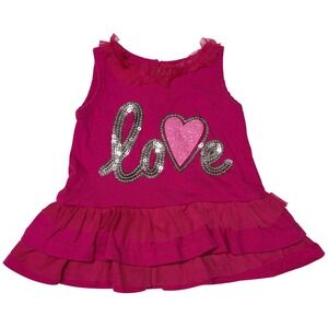 Kidzone Girls Tunic Top Sequin Love Heart Tiered Ruffle 3/6M Pink Cotton